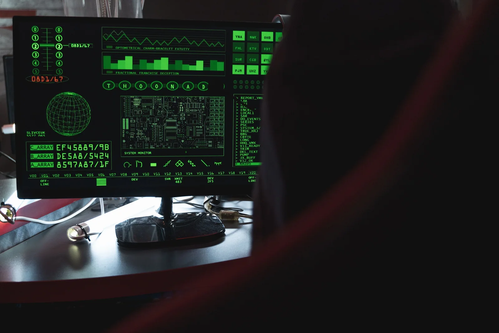 Pessoa diante de monitores durante uma investigação de segurança digital